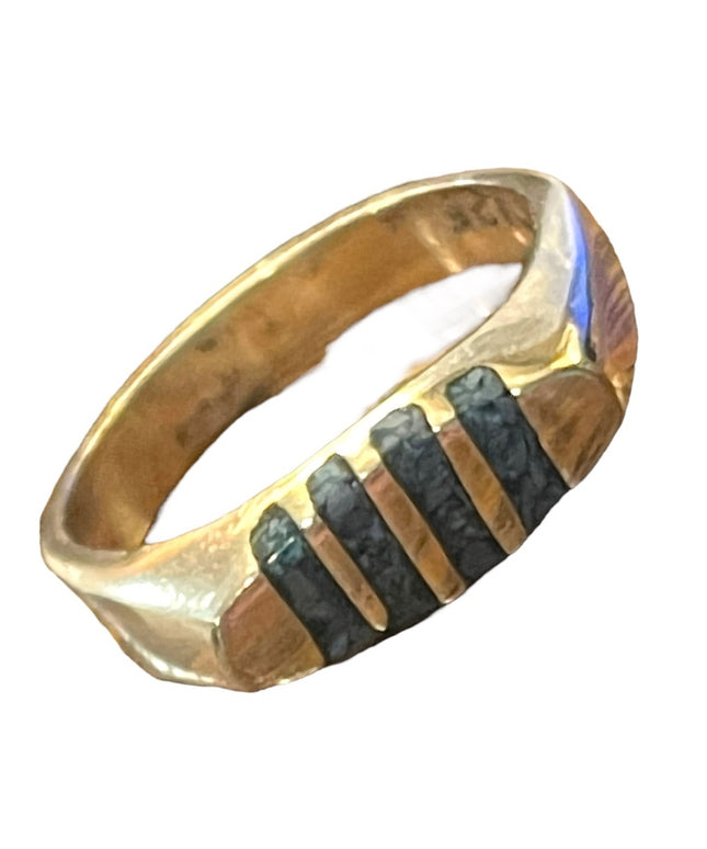 Vintage artist numbered Taxco Mexico sterling silver turquoise inlay band unisex