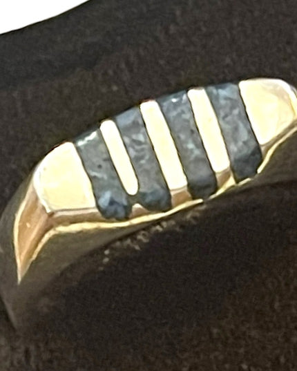 Vintage artist numbered Taxco Mexico sterling silver turquoise inlay band unisex