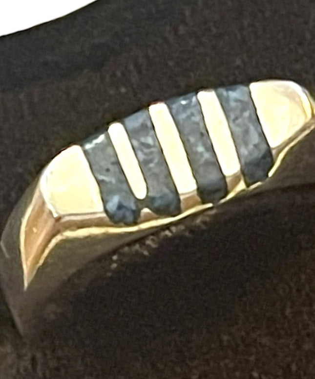 Vintage artist numbered Taxco Mexico sterling silver turquoise inlay band unisex