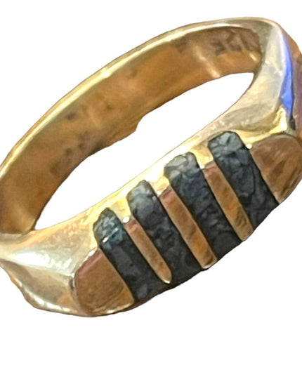 Vintage artist numbered Taxco Mexico sterling silver turquoise inlay band unisex