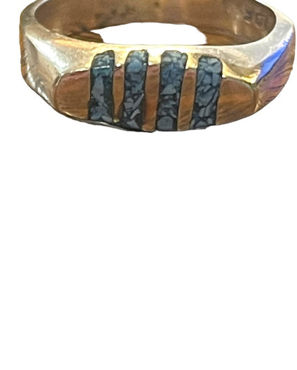 Vintage artist numbered Taxco Mexico sterling silver turquoise inlay band unisex
