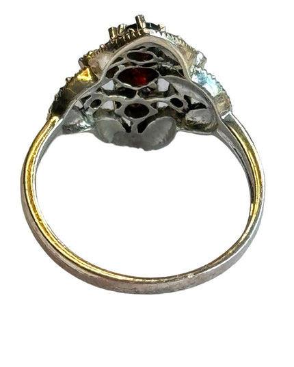 Sterling silver 925 Rhodium plated garnet fancy marcasite ring