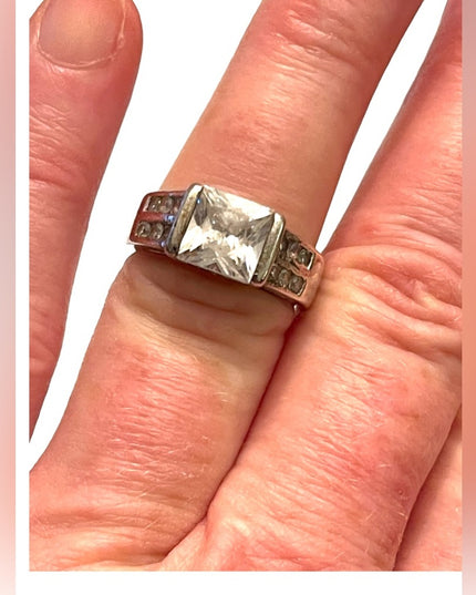 Vintage sterling silver 1990s CZ fancy large Engagement ring