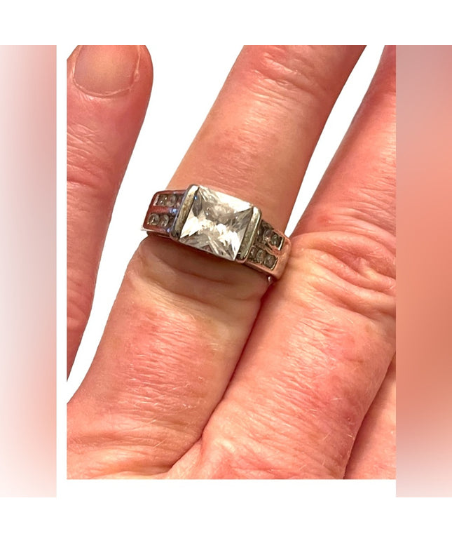 Vintage sterling silver 1990s CZ fancy large Engagement ring