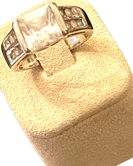 Vintage sterling silver 1990s CZ fancy large Engagement ring