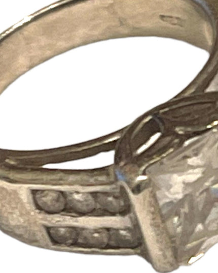 Vintage sterling silver 1990s CZ fancy large Engagement ring