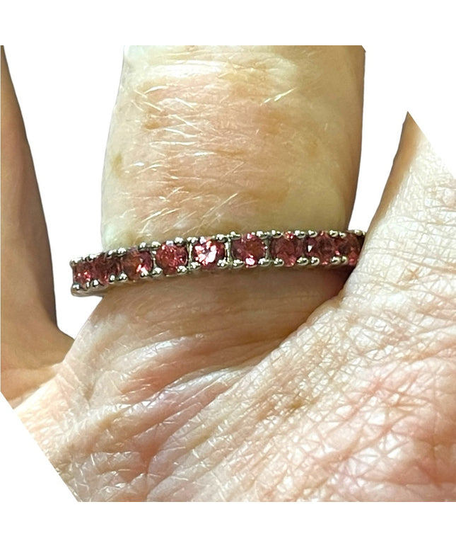 Sterling silver 925 Ruby red crystal glass infinity band ring