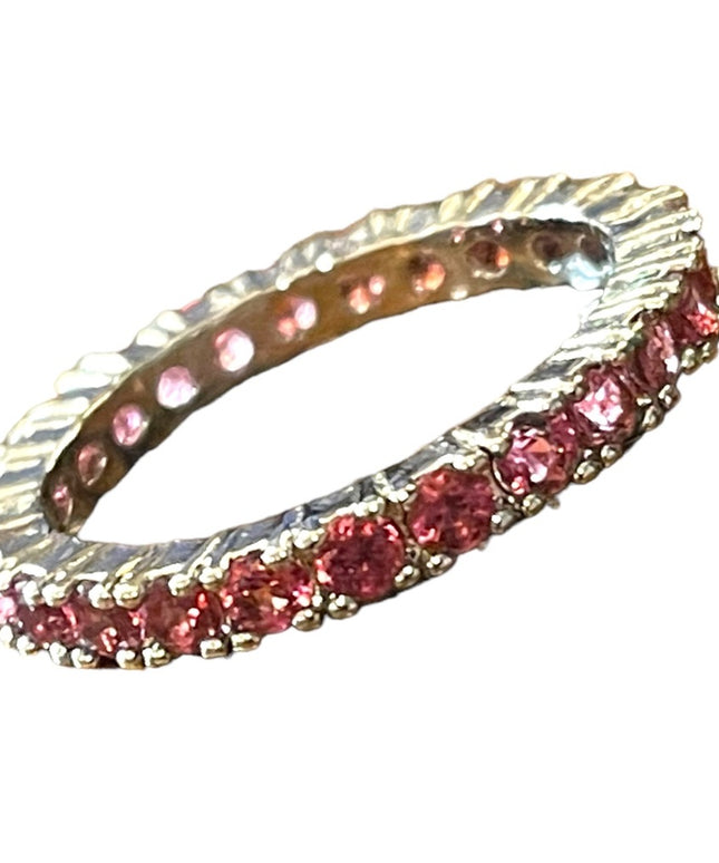Sterling silver 925 Ruby red crystal glass infinity band ring