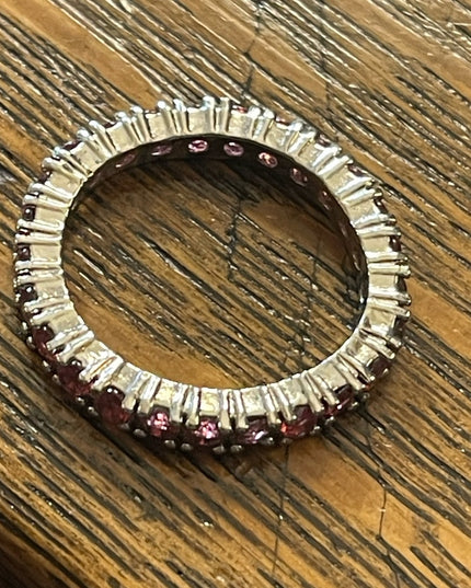 Sterling silver 925 Ruby red crystal glass infinity band ring