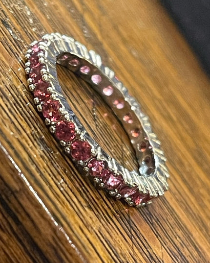 Sterling silver 925 Ruby red crystal glass infinity band ring