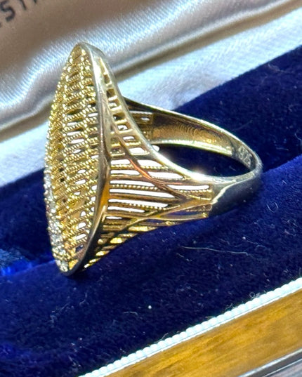 Sterling silver 925 Gold plated ornate CZ filagree ring