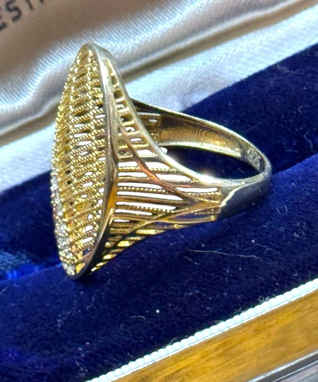 Sterling silver 925 Gold plated ornate CZ filagree ring