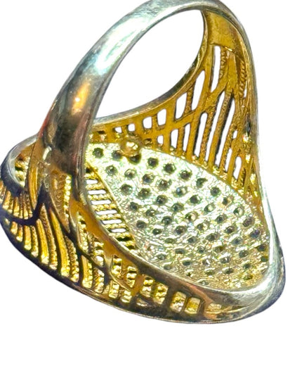 Sterling silver 925 Gold plated ornate CZ filagree ring