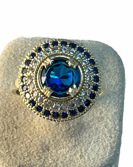 Sterling silver blue & clear crystal ring  925