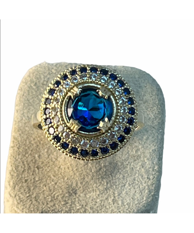 Sterling silver blue & clear crystal ring  925