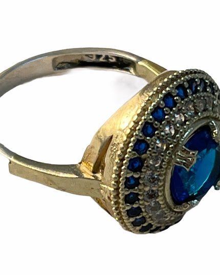 Sterling silver blue & clear crystal ring  925