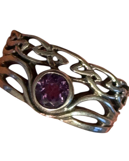 Sterling Silver 925 Purple  Amethyst Stone Celtic Women's Ring