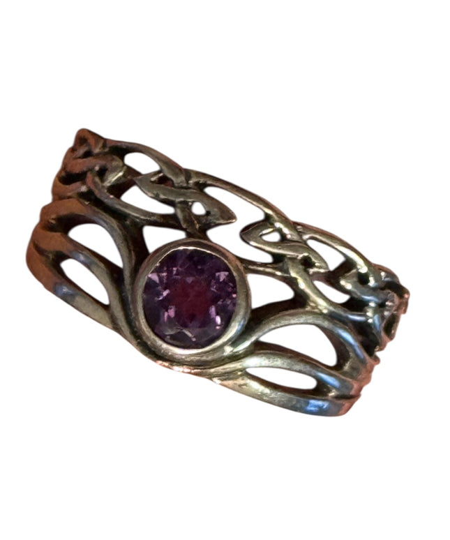 Sterling Silver 925 Purple  Amethyst Stone Celtic Women's Ring