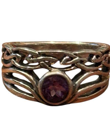 Sterling Silver 925 Purple  Amethyst Stone Celtic Women's Ring
