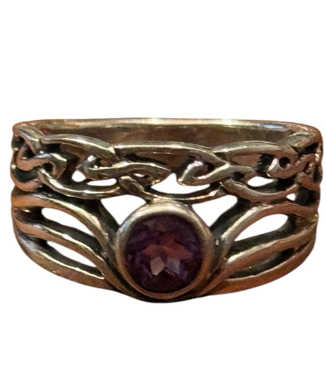 Sterling Silver 925 Purple  Amethyst Stone Celtic Women's Ring
