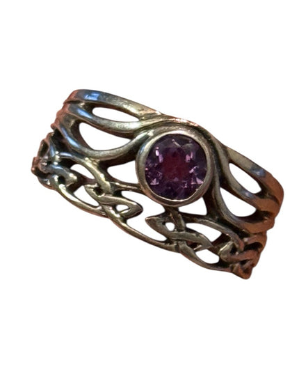 Sterling Silver 925 Purple  Amethyst Stone Celtic Women's Ring