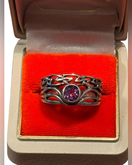 Sterling Silver 925 Purple  Amethyst Stone Celtic Women's Ring