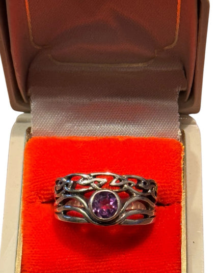 Sterling Silver 925 Purple  Amethyst Stone Celtic Women's Ring