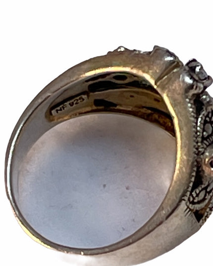 Sterling silver marcasite flower crystal ring