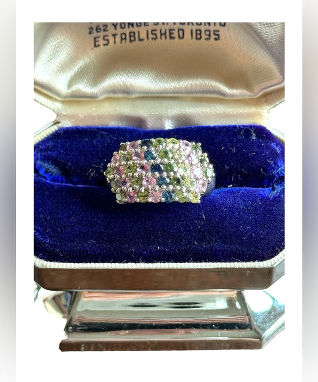 Beautiful multi color crystal CZ Sterling silver 925 ring band
