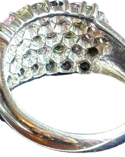 Beautiful multi color crystal CZ Sterling silver 925 ring band