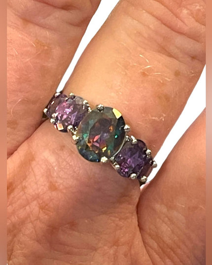 Sterling silver 925 Rhodium Plt Purple amethyst crystal fancy ring