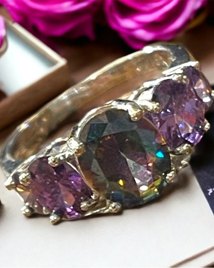 Sterling silver 925 Rhodium Plt Purple amethyst crystal fancy ring