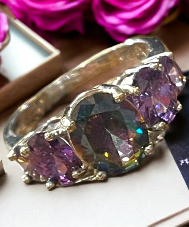 Sterling silver 925 Rhodium Plt Purple amethyst crystal fancy ring