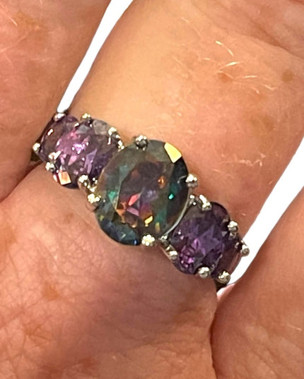 Sterling silver 925 Rhodium Plt Purple amethyst crystal fancy ring