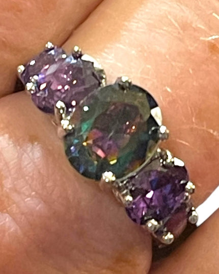 Sterling silver 925 Rhodium Plt Purple amethyst crystal fancy ring