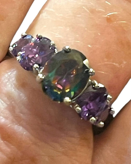 Sterling silver 925 Rhodium Plt Purple amethyst crystal fancy ring
