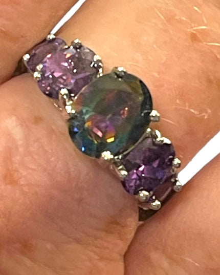 Sterling silver 925 Rhodium Plt Purple amethyst crystal fancy ring