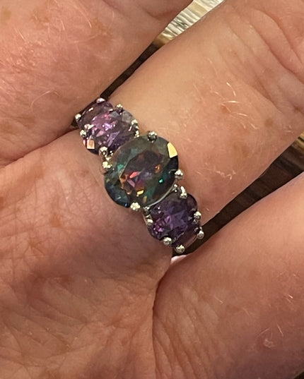 Sterling silver 925 Rhodium Plt Purple amethyst crystal fancy ring