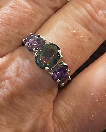 Sterling silver 925 Rhodium Plt Purple amethyst crystal fancy ring