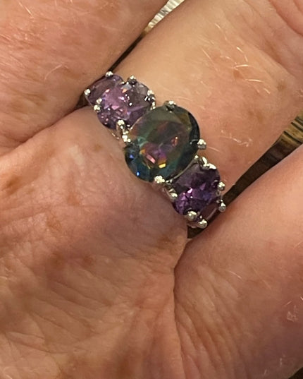Sterling silver 925 Rhodium Plt Purple amethyst crystal fancy ring