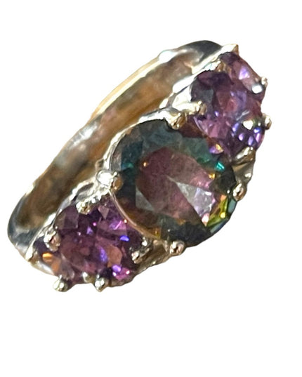 Sterling silver 925 Rhodium Plt Purple amethyst crystal fancy ring