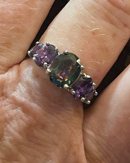 Sterling silver 925 Rhodium Plt Purple amethyst crystal fancy ring