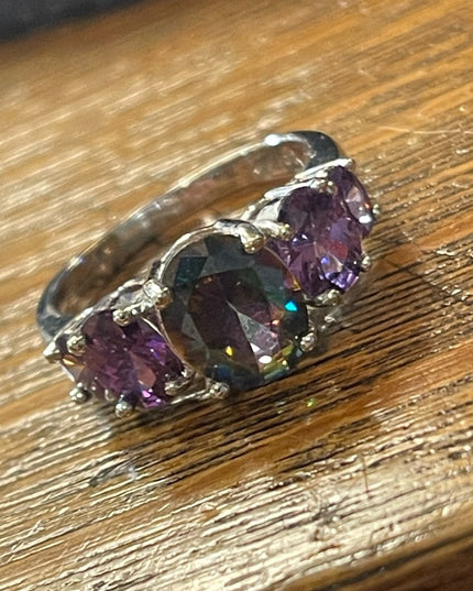 Sterling silver 925 Rhodium Plt Purple amethyst crystal fancy ring