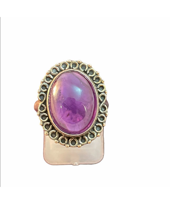 Sterling silver fancy amethyst ring