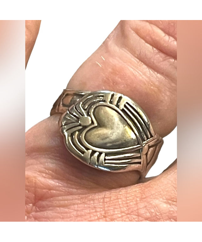 Vintage adjustable Spoon ring type with ornate heart design sterling silver 925