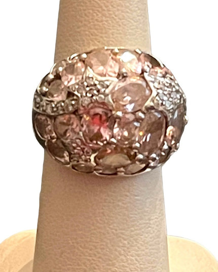 Vintage pink ice crystal domed 925 ring large statement