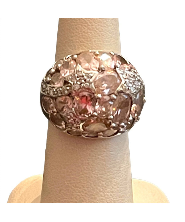 Vintage pink ice crystal domed 925 ring large statement