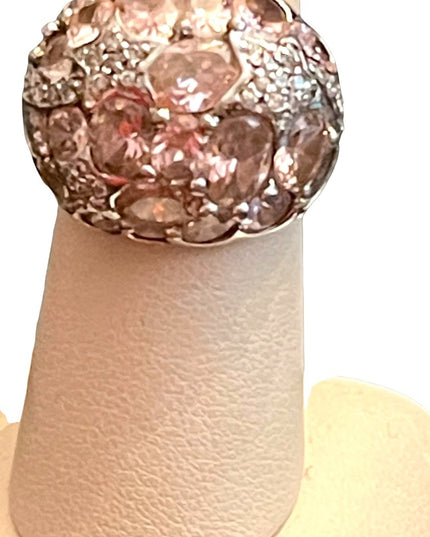 Vintage pink ice crystal domed 925 ring large statement