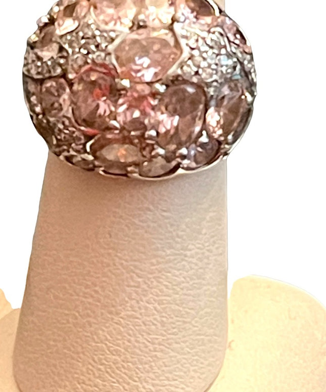 Vintage pink ice crystal domed 925 ring large statement