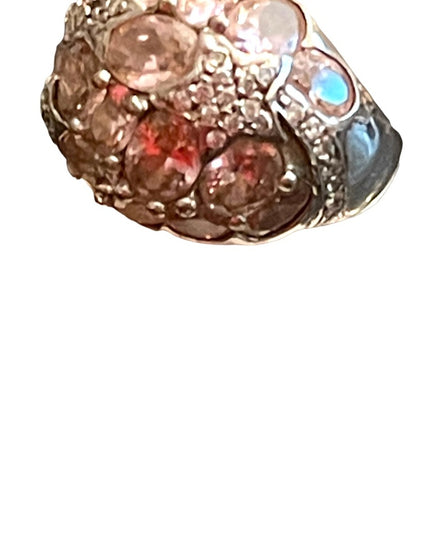 Vintage pink ice crystal domed 925 ring large statement